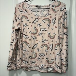 5/$25 Playful Pink Rainbow Print Women's Pajama Top